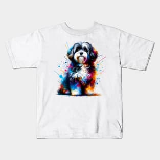 Russian Tsvetnaya Bolonka in Vibrant Splash Art Kids T-Shirt